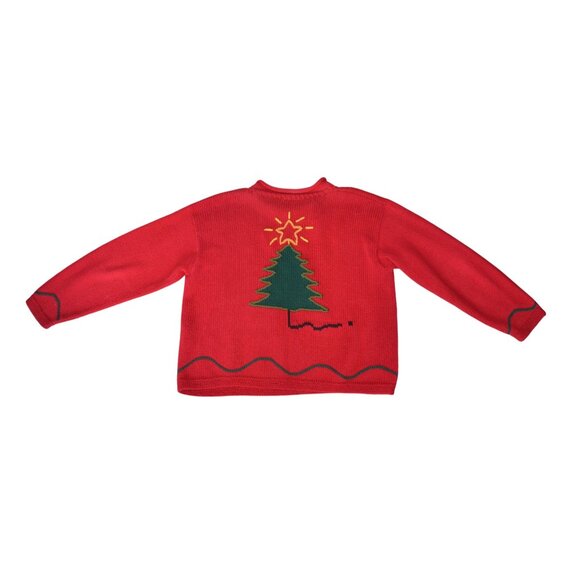 Vintage 90s Christmas Tree Holiday Knit Sweater Snowman Pin Womens Estimated M/L - Picture 8 of 9